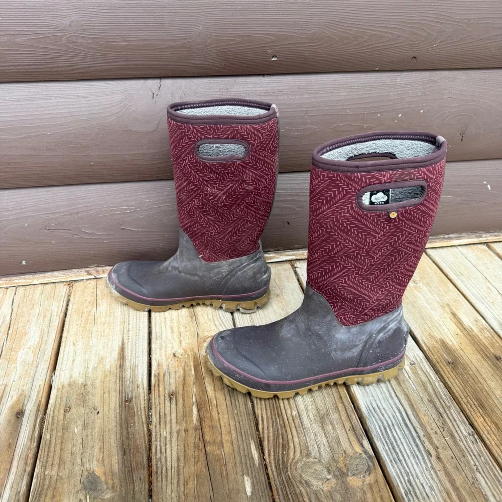 Bogs Whiteout Fleck Winter Boots Womens 10 Burgundy Waterproof Insulated